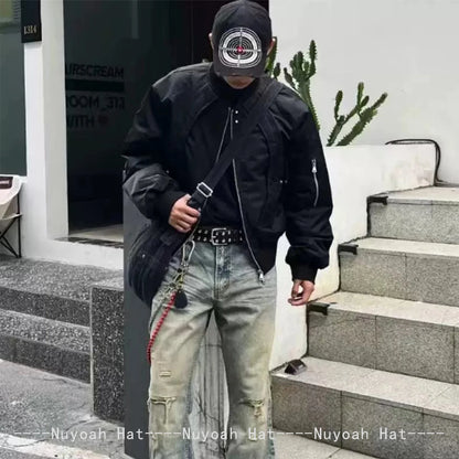 Unisex-baseballkasketter i brudt stil med broderet bull's-eye-kors, solskærm, personlige og alsidige kasketter med skygge, street fashion, hiphop