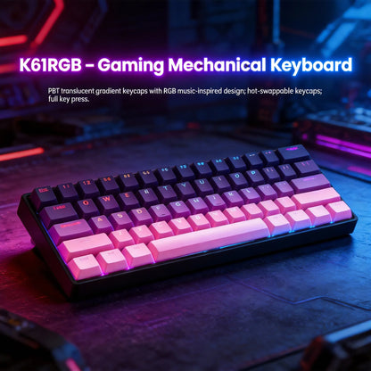Teclado mecânico portátil com fio K61, Phantom RGB colorido, resposta de nível gaming, design ergonómico, adequado para gaming e escritório