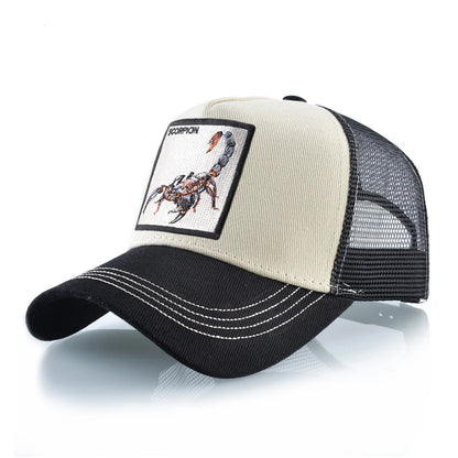 Unisex-trucker-lippalakki, jossa on brodeerattu skorpionimerkki. Miesten baseball-lippalakki, naisten snapback-lippalakki, hiphop-lippalakki, ulkoiluun sopiva hengittävä lippalakki