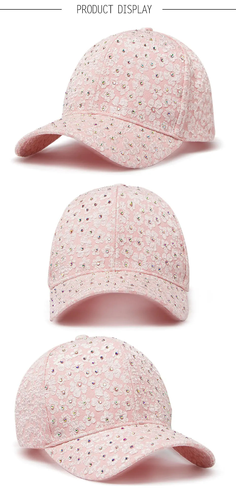CNTANG Sommer-baseballkasket til kvinder med rhinestones og blomsterbroderi, snapback-kasket til kvinder, designer-solhat, hiphop-kasketter i Y2K-stil