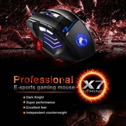 Mouse da gaming cablato per gamer, mouse per computer ergonomico con retroilluminazione RGB silenziosa, LED, 7 pulsanti, USB, per PC desktop