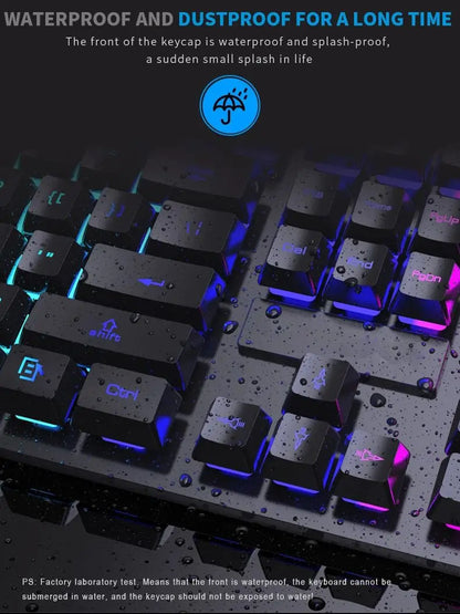 Set tastiera e mouse cablati da gaming ergonomici con tastiera 104 tasti, retroilluminazione RGB con effetto respiro, per computer, laptop, gamer e ufficio