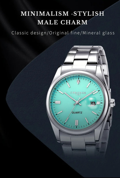 CHRONOS Luxury Men Dress Watches Waterproof Luminous Date Men's Business Quartz Wristwatches Stainless Steel Watch Male Reloj