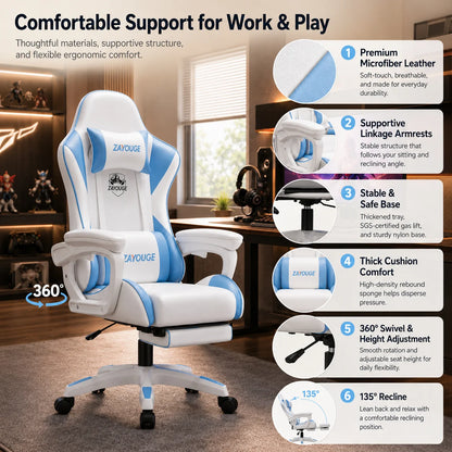 AOLIVIYA Gaming-Bürostuhl mit Liegefunktion, drehbar, höhenverstellbar, mit Rückenlehne und Fußstütze, für Zuhause, Computer, Internetcafé und E-Sports