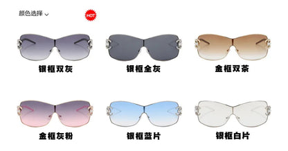 Luxury Rhinestone Punk Oversized One - Piece Frame Y2K Women's Sunglasses Trendy Brand Summer Men Sunglass Travel  Eyewear UV400