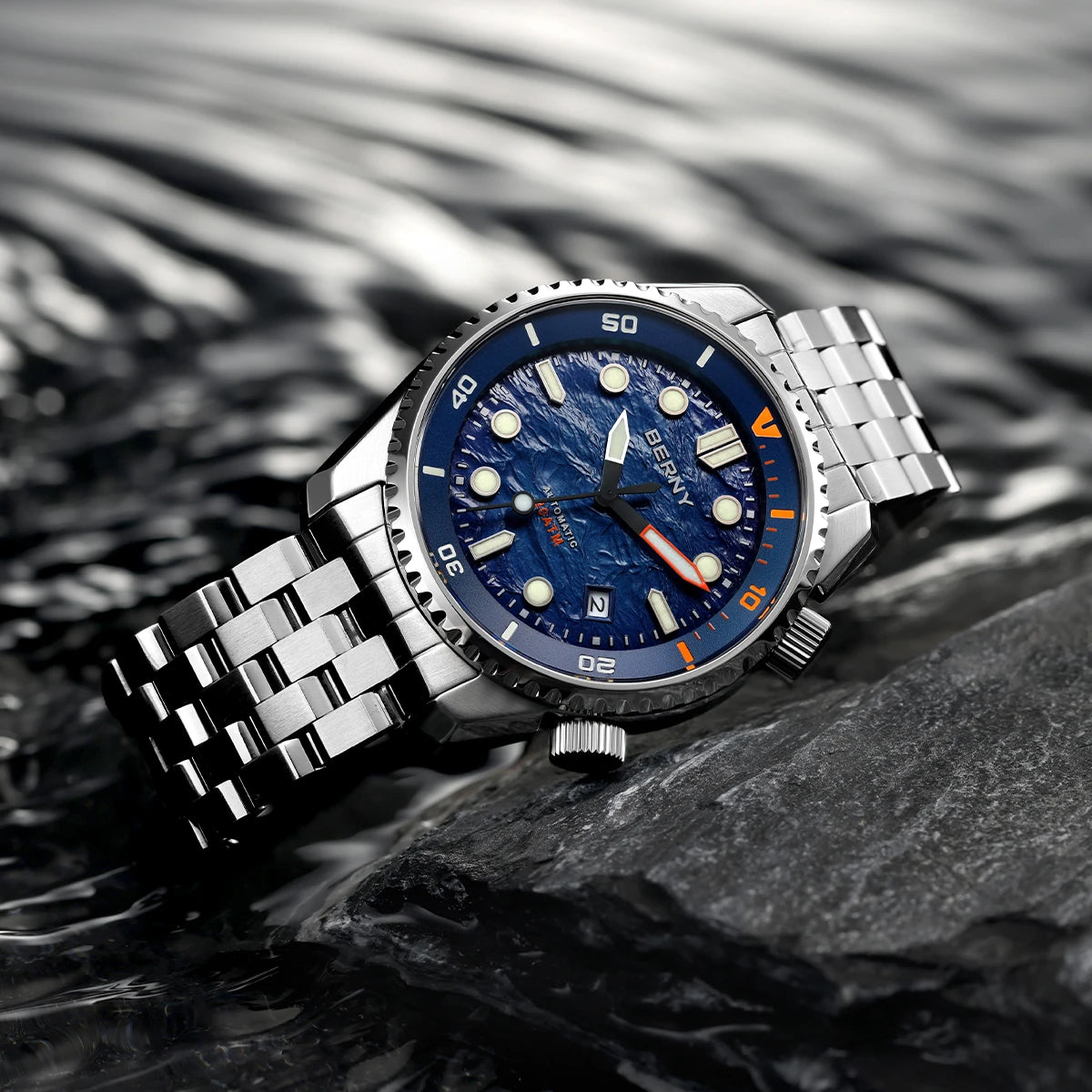BERNY Diver Automatic Watches Men's Luxury Sapphire 316L Stainless Steel Mechanical Watch 42MM 200M Waterproof Diving Men's Watch