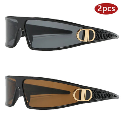 2pcs Luxury Headband Sunglasses Internet Celebrity Personalized Street Photography Concave Styling Outdoor UV Resistant Glasses