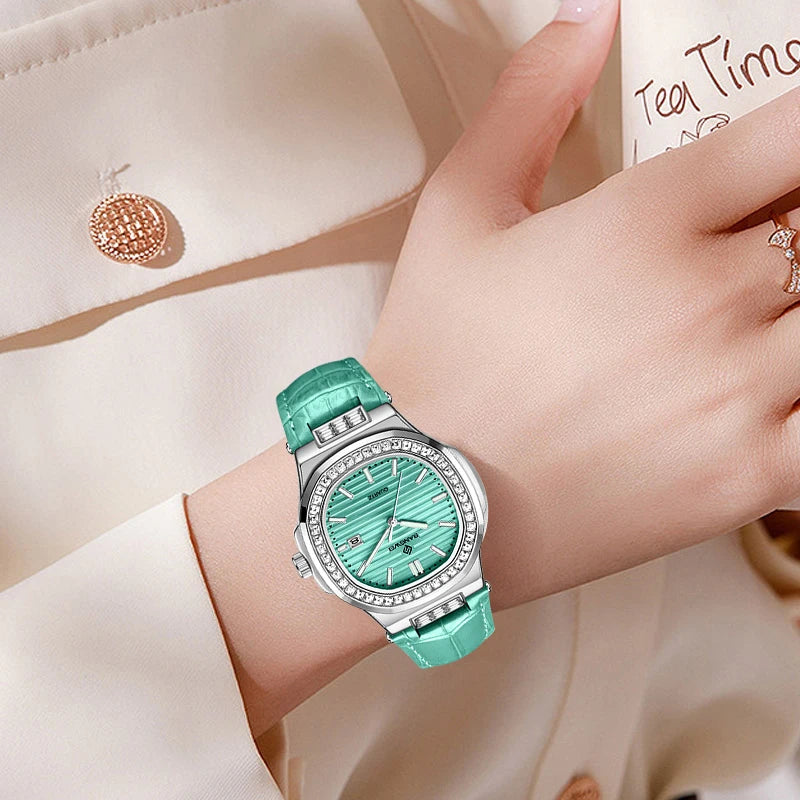 New Fashion BANGWEI Elegant Luxury Quartz Woman Watch Simple Dial Diamond Retro Leather Date Waterproof Luminous Women's Watches