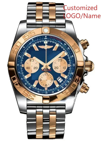 A989 Store Customized Watch Fashion Sport Quartz Watch for Men Chronograph Sapphire Glass Silver Rose Rotating Bezel