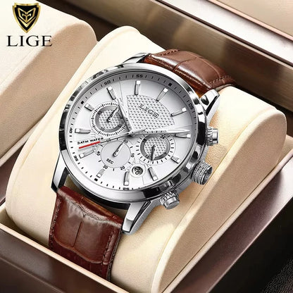 2025 New Men's Watches LIGE Top Brand Luxury Leather Casual Quartz Watch Men's Sport Waterproof Clock Watch Relogio Masculino+Box