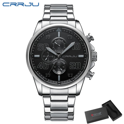 Pánske hodinky CRRJU – luxusný chronograf, veľký ciferník, nerezová oceľ, vodotesné, s ukazovateľom dátumu