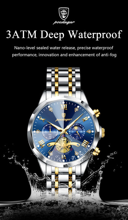 POEDAGAR Luxury Men Watch Top Original Waterproof Luminous Chronograph Man Wristwatch Stainless Steel Quartz Men's Watches Reloj