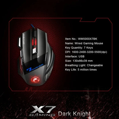 Mouse da gaming cablato per gamer, mouse per computer ergonomico con retroilluminazione RGB silenziosa, LED, 7 pulsanti, USB, per PC desktop