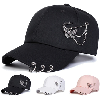 Gorras de béisbol unisex con anilla de hierro en forma de mariposa, para primavera y otoño, al aire libre, ajustables, informales, con protección solar, gorras deportivas
