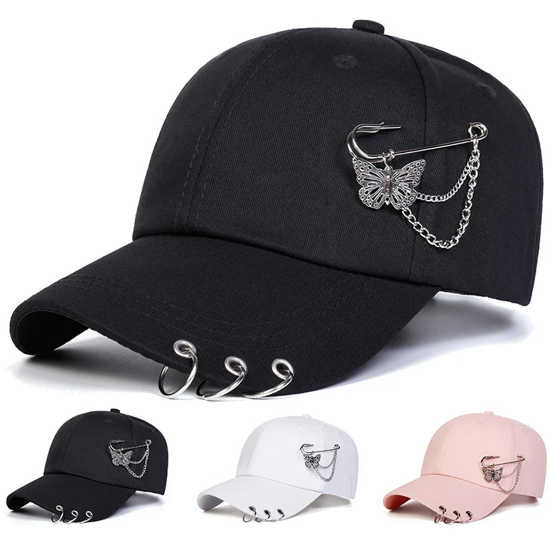 Gorras de béisbol unisex con anilla de hierro en forma de mariposa, para primavera y otoño, al aire libre, ajustables, informales, con protección solar, gorras deportivas