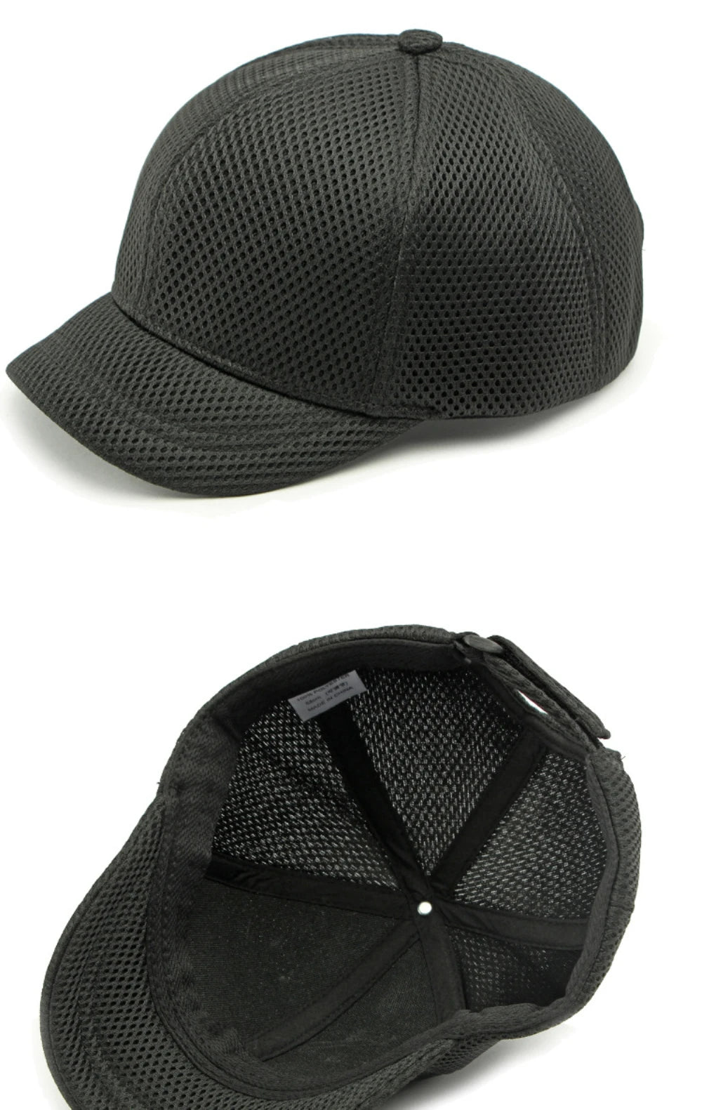 HT4828 Gorra de béisbol de ala corta de 5 cm para hombre, 6 paneles, gorra de béisbol de malla transpirable, gorra tipo «trucker», para hombre y mujer, lisa, sin estampados, con cierre a presión