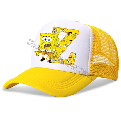 Spongebob-baseballkasketter til børn – kawaii-tegneserie med bogstaver – afslappet solhat til børn – justerbar kasket med skygge – fødselsdagsgaver