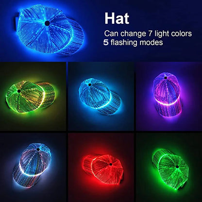 Șapcă cu LED-uri din fibră optică, cu 7 culori luminoase, șapcă de baseball EDC strălucitoare, încărcare USB, șapcă luminoasă, șapcă LED de performanță