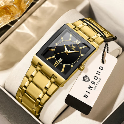 BINBOND luxury men’s wristwatch with precise quartz movement, luminous hands, water-resistant, automatic date display, made from durable stainless steel, casual style.