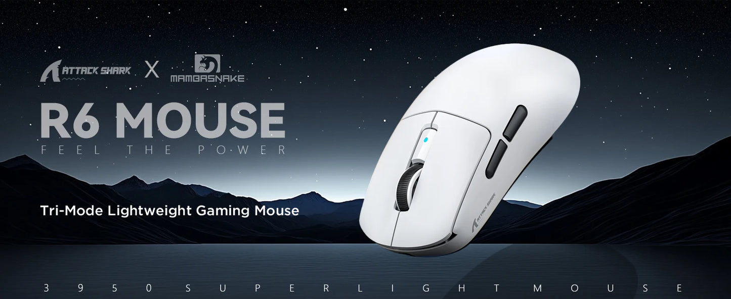 Ratón gaming inalámbrico ligero Attack Shark R6, ratón para ordenador con sensor PAW 3950Max y Nordic 52480, sondeo de 8KHz