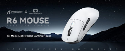 Ratón gaming inalámbrico ligero Attack Shark R6, ratón para ordenador con sensor PAW 3950Max y Nordic 52480, sondeo de 8KHz