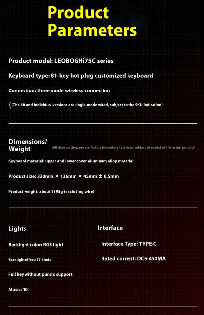 LEOBOG Hi75C Mechanische Tastatur 3Mode/Kabelgebundenes Kit Hot-Swap mit Drehknopf RGB Aluminiumlegierung Gasket Hi75C Tastatur-Kit PC Custom Geschenk