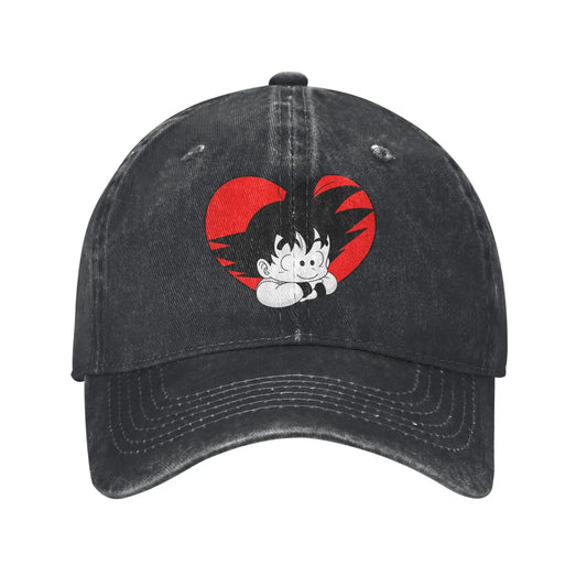 Dragon Ball DBZ Goku Baseball Caps Distressed Cotton Red Heart Headwear Unisex Style Outdoor All Seasons Travel Gift Hats Cap, produit gaming premium Fraquane