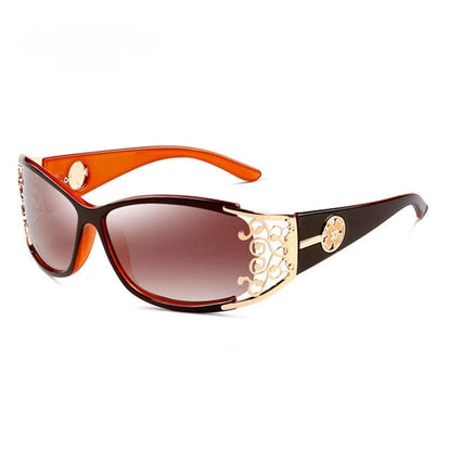 New wraparound diamond metal shiny polarizing driving sunglasses, vintage fashion, personalized trend, hollow-out lace
