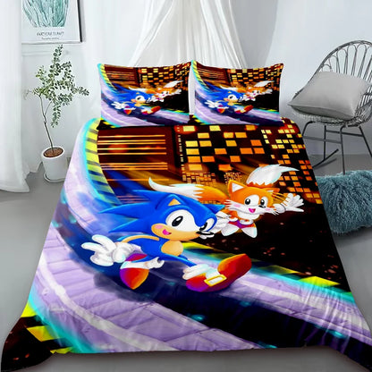 Cool Sonic Duvet Cover Set Bedding Set, Duvet Cover for the Bedroom, Home Decor Birthday Gifts for Kids and Teens King Queen