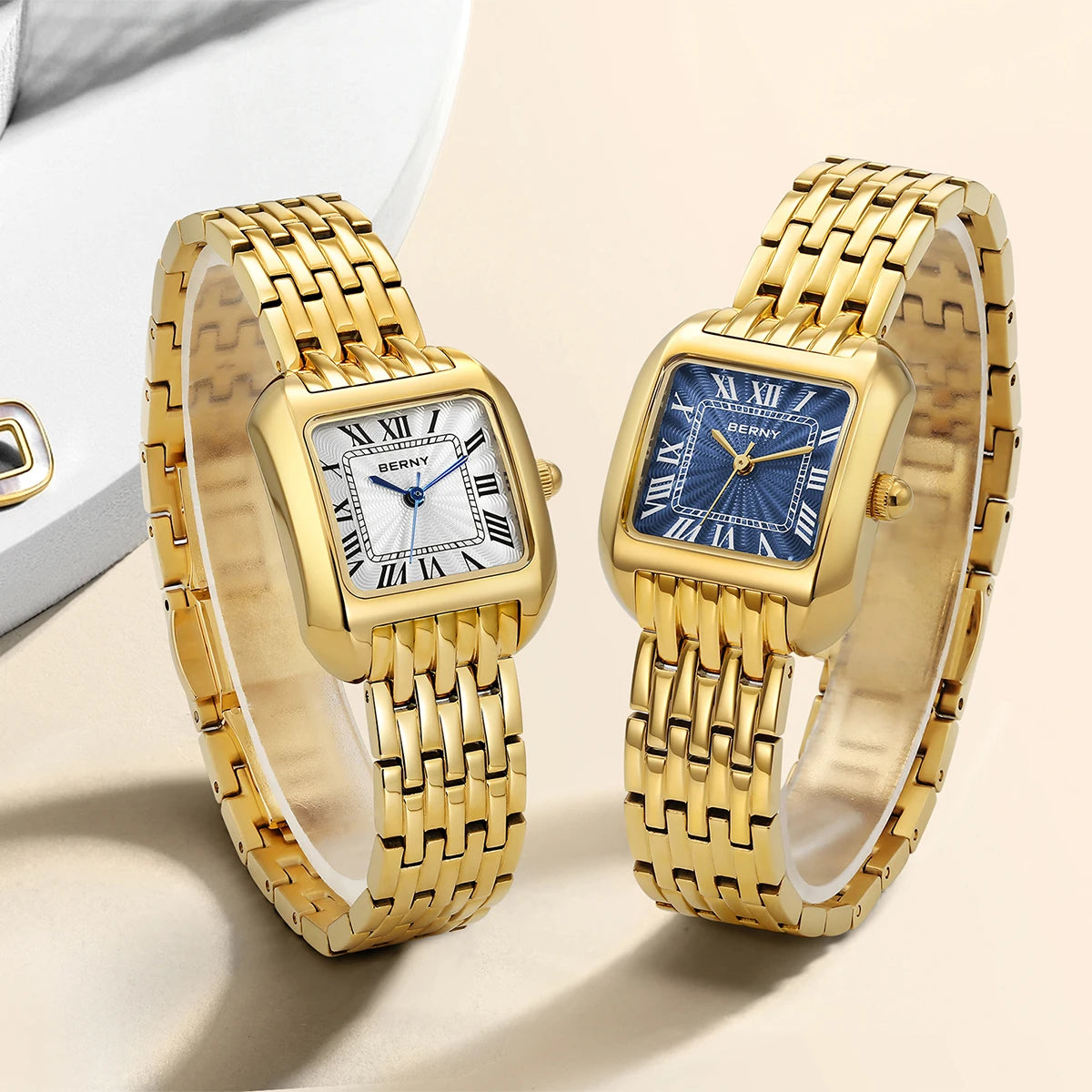BERNY Gold Watch for Women Luxury Brand Square Ladies Quartz Watches New In Top Quality Fashion Elegant Business S/S Wristwatch