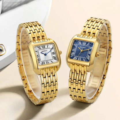 BERNY Gold Watch for Women Luxury Brand Square Ladies Quartz Watches New In Top Quality Fashion Elegant Business S/S Wristwatch