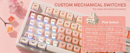 Womier Foundation WK98 Mechanical Keyboard With Display Pink Creamy 3 Mode Ergonomic Gasket Hot Swappable Gaming Keyboard
