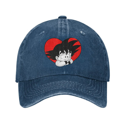 Dragon Ball DBZ Goku Baseball Caps Distressed Cotton Red Heart Headwear Unisex Style Outdoor All Seasons Travel Gift Hats Cap, produit gaming premium Fraquane