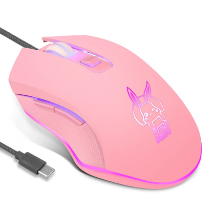 Цветна светеща мишка с USB-C и бутон за заглушаване за лаптоп с Type-C, геймърска мишка