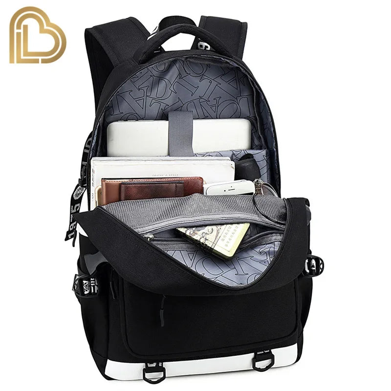 Red Jade F-Fortnited Battle Royale Backpack with USB Charging Anime Figures Study Stationery Compartment for Students Mochila