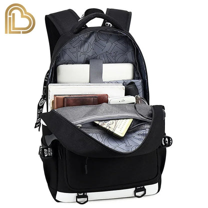 Red Jade F-Fortnited Battle Royale Backpack with USB Charging Anime Figures Study Stationery Compartment for Students Mochila