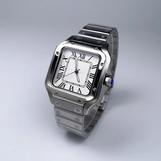 38mm Square Luxury New Men's Automatic Mechanical Watch NH35 Movement Silver No Date/Logo Stainless Steel Strap Black/Blue/White