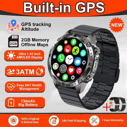 Smart Watch Men GPS Track High End watch Swim Waterproof Watches six axis sensor Sports 2GB Memory GPS Map Compass Smartwatch