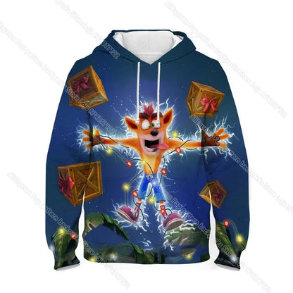 Kids Crash Bandicoot On the Run Hoodies Spring Boys Girls Cartoon Anime Sweatshirt Children Tops Coat Toddler Pullovers