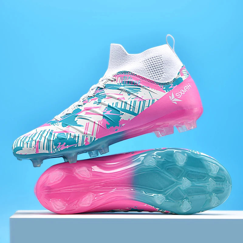 Genuine Double Star Men's High-Top AG Long Stud Football Boots, Professional Match and Training Shoes for Teenagers and Adults