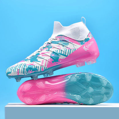 Genuine Double Star Men's High-Top AG Long Stud Football Boots, Professional Match and Training Shoes for Teenagers and Adults