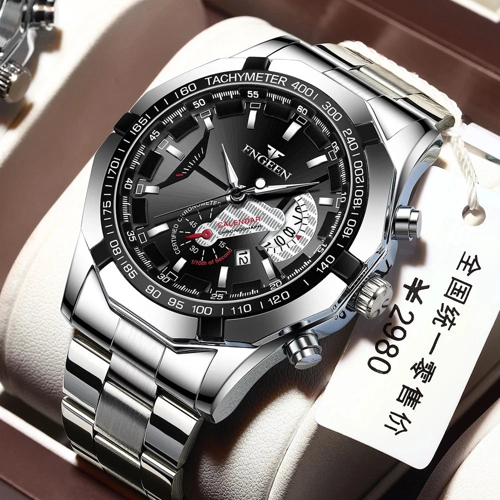 Men’s wristwatch, military, casual or sporty style, quartz, from a prestigious brand, made entirely of steel, water-resistant