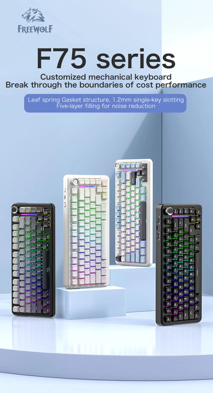 Teclado mecánico F75 FREEWOLF * AULA F75 Bluetooth trimodo, diseñado para gaming y uso de oficina