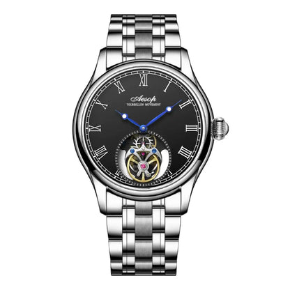 AESOP Mens Mechanical Wristwatches Flying Tourbillon Movement Skeleton Watch for Men Man Luxury Clocks Real Tourbillon Watch