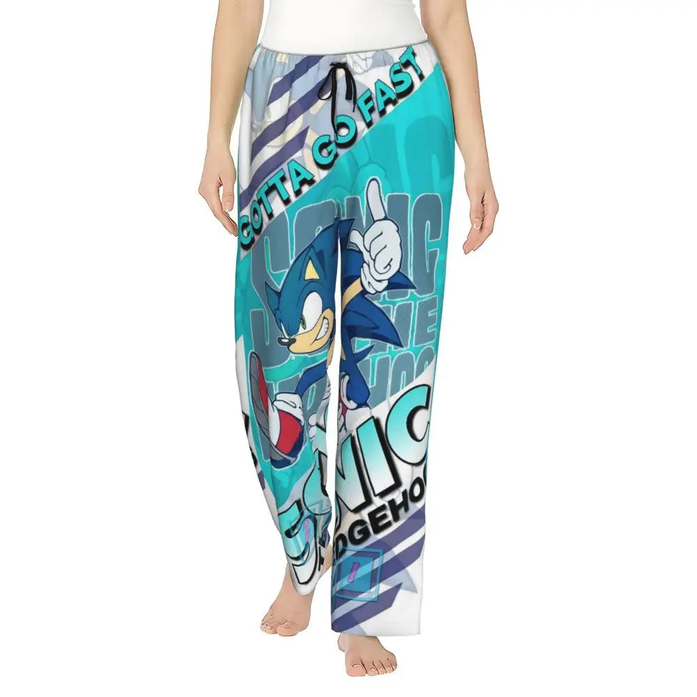 Custom Printed Womens Soniced Pajama Pants Hedgehog Game Sleepwear Sleep Lounge Bottoms with Pockets