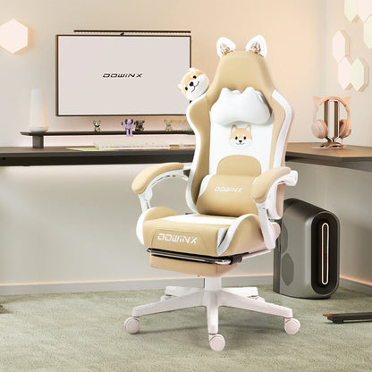 Cadeira Gaming Kawaii Cor-de-Rosa com Orelhas de Gato, Apoio para os Pés, Encosto Alto Ergonómico e Apoio Lombar com Pata de Gato