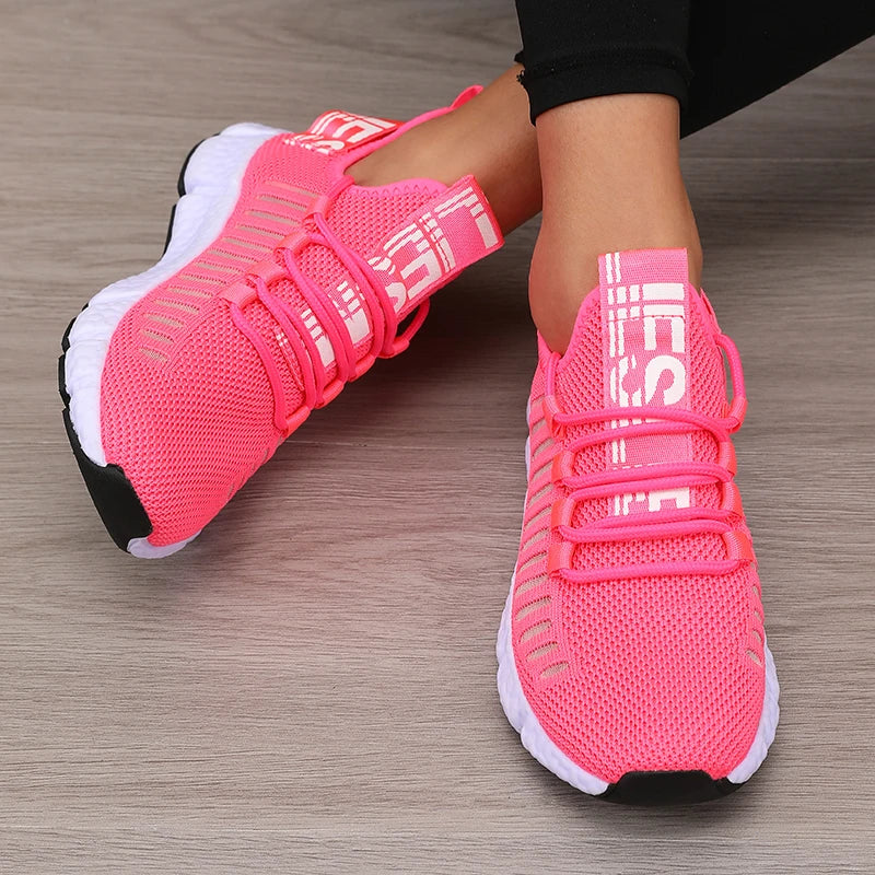 Calçado desportivo para mulher em malha, leve, com sola macia, tira para jogging, respirável, moderno, para caminhada, ténis casual raso para homem