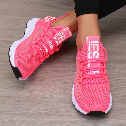 Calçado desportivo para mulher em malha, leve, com sola macia, tira para jogging, respirável, moderno, para caminhada, ténis casual raso para homem