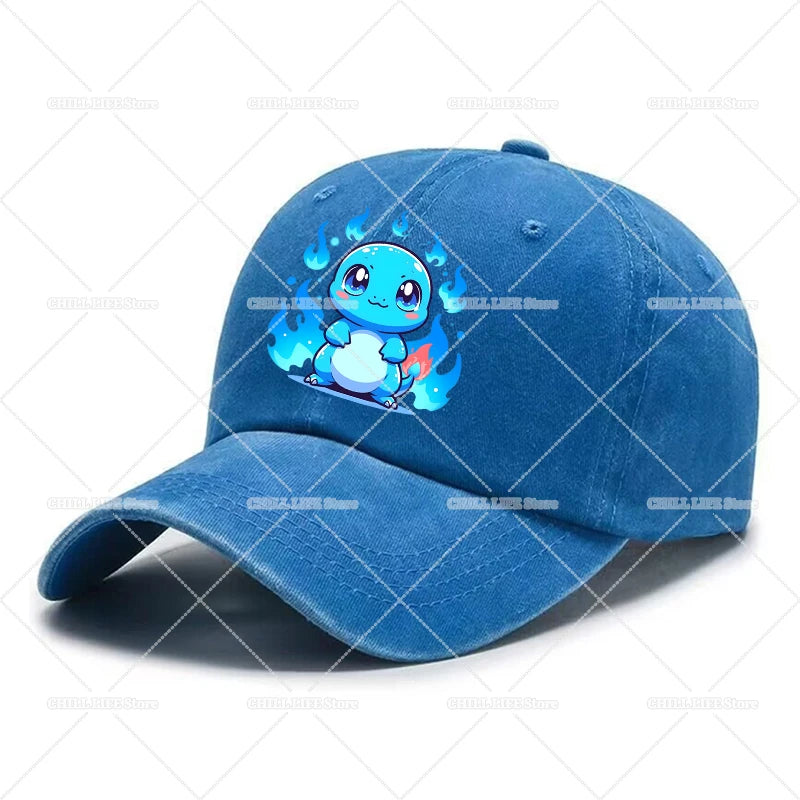 Kawaii Pokémon-baseballkasket til voksne, vasket, Pikachu, Mewtwo, Bulbasaur, kasket med skygge, sød tegneseriefigur, til mænd og kvinder, rejse, solskærm, strandhat