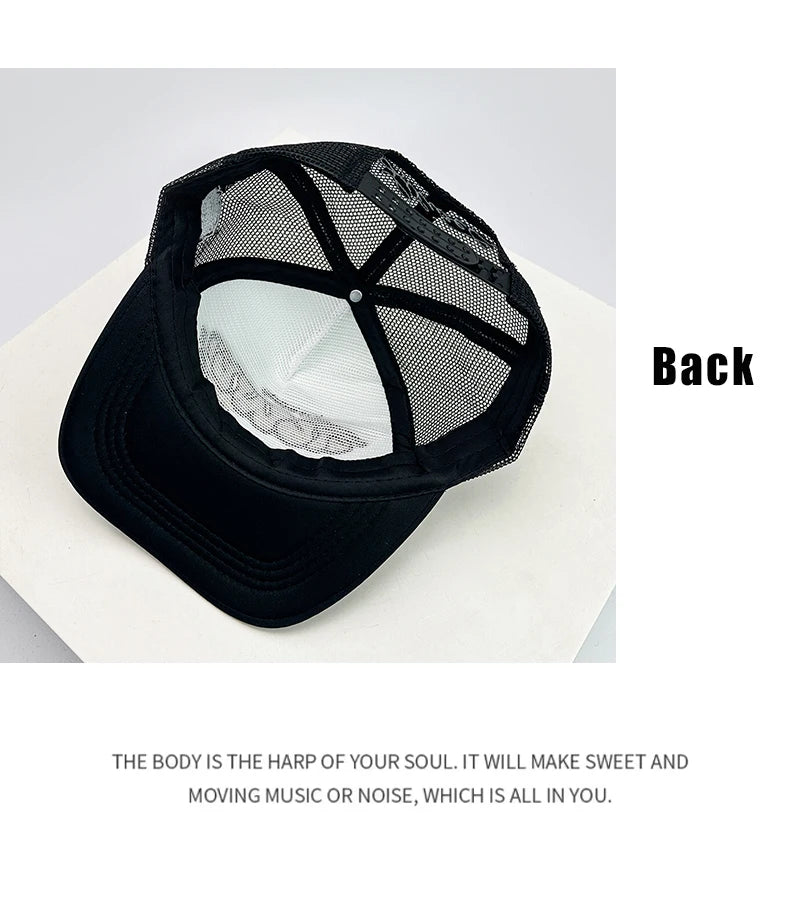Cappelli da baseball unisex nuovi con color block, stampa lettering e ricamo, stile hip hop, rete traspirante, visiera parasole, trucker street versatili
